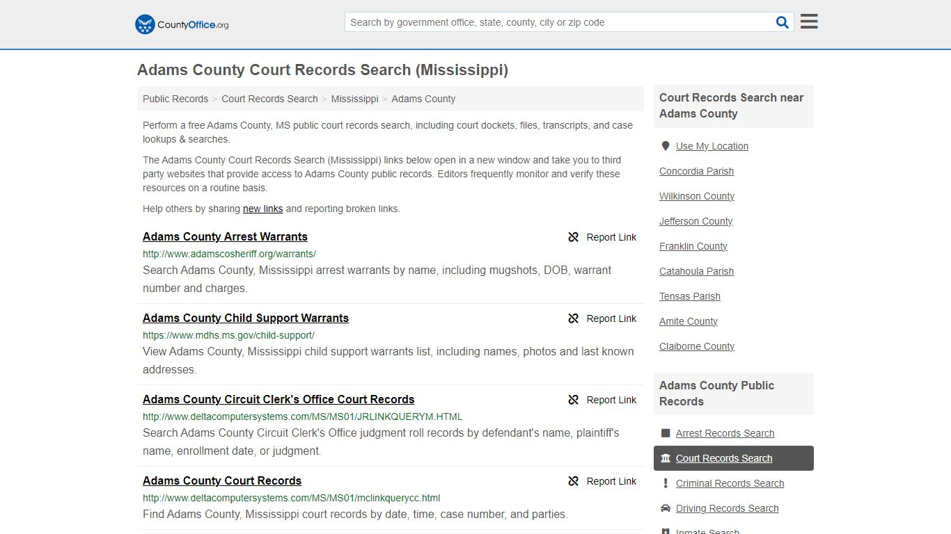 Adams County Court Records Search (Mississippi) - County Office