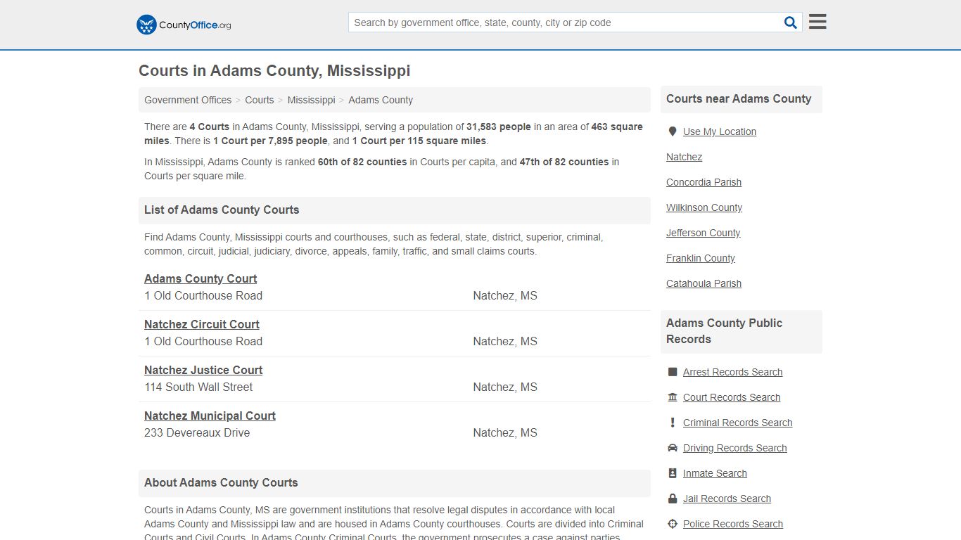 Courts - Adams County, MS (Court Records & Calendars)