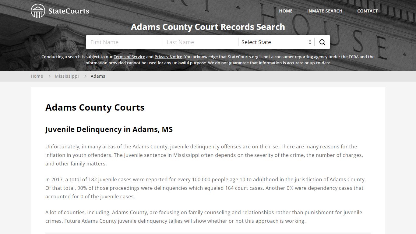 Adams County, MS Courts - Records & Cases - StateCourts