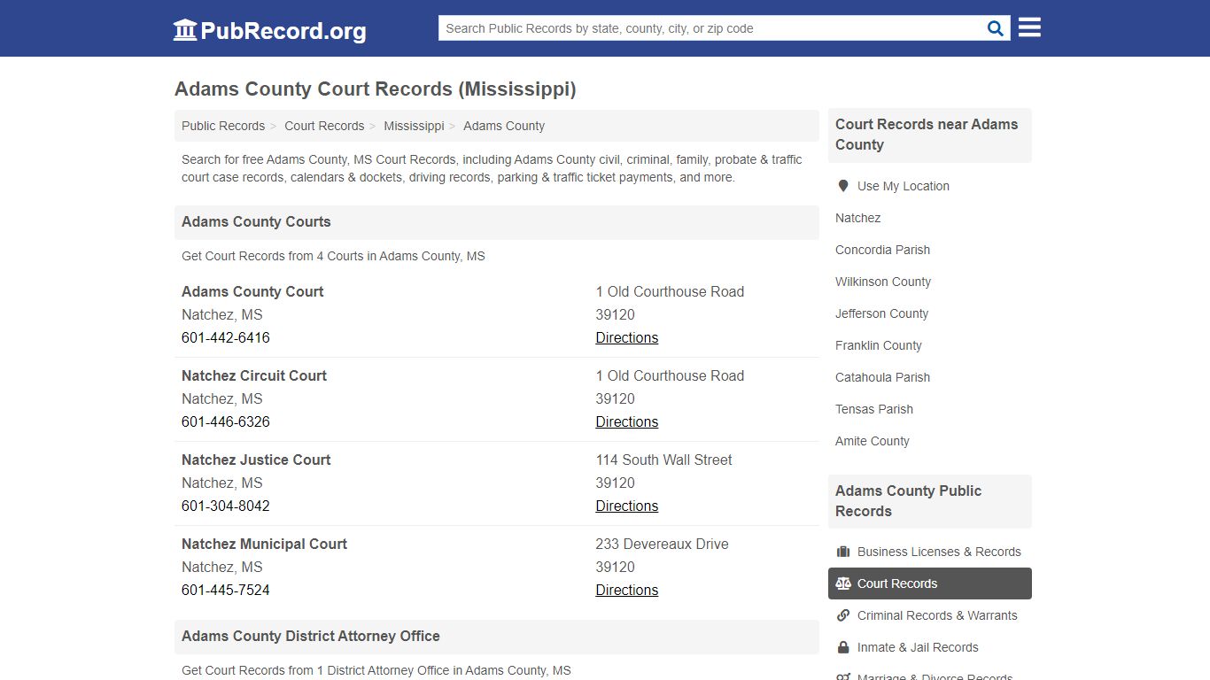 Free Adams County Court Records (Mississippi Court Records) - PubRecord.org