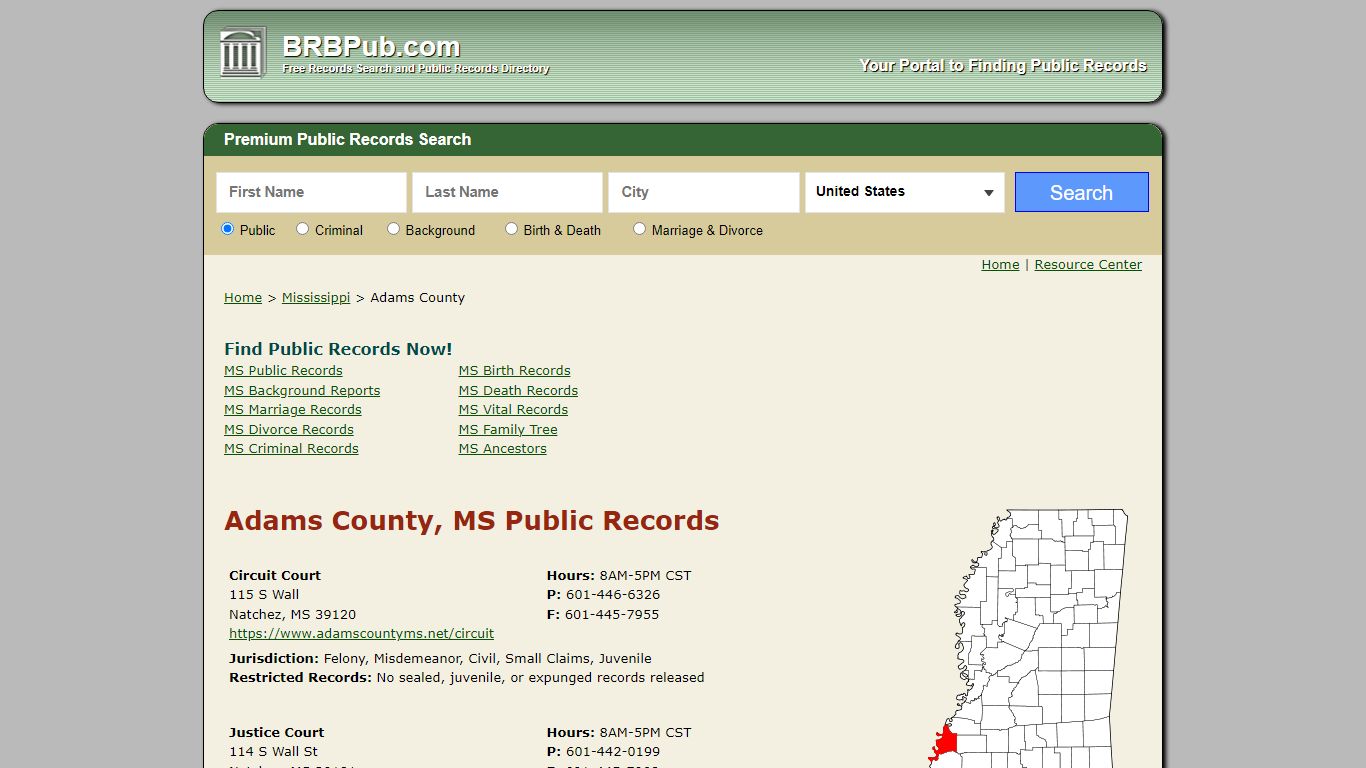 Adams County Public Records | Search Mississippi Government Databases